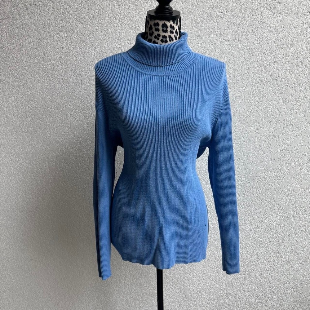 Appleseed's Women's 1X Blue Cotton Turtleneck Sweater